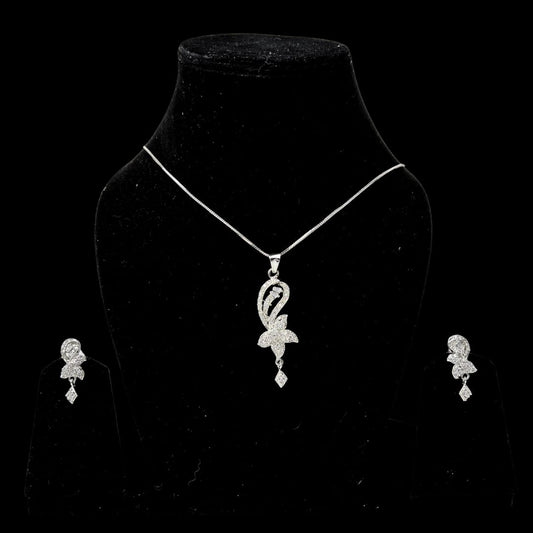 Elegant American Diamond Floral Pendant Set with Earrings - Sparkling AD Jewelry