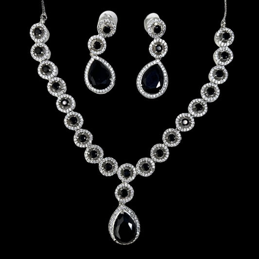 Alluring American Diamond Necklace Set with Black Stones