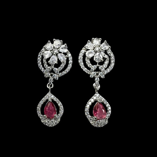 Radiant Ruby AD Earrings: Floral Elegance