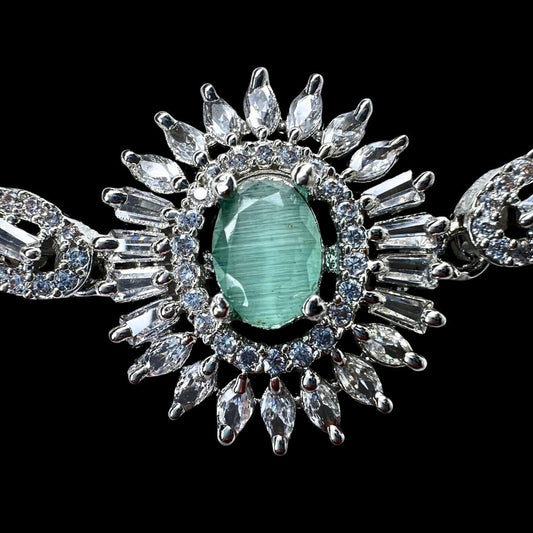 Radiant American Diamond Bracelet with Mint Green Centerpiece - Exquisite Sparkle