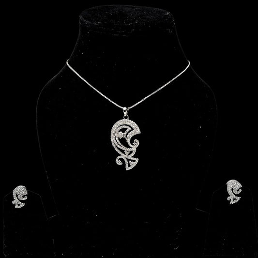 Elegant Paisley-Inspired American Diamond Pendant & Earrings Set – A Fusion of Tradition and Modern Glamour
