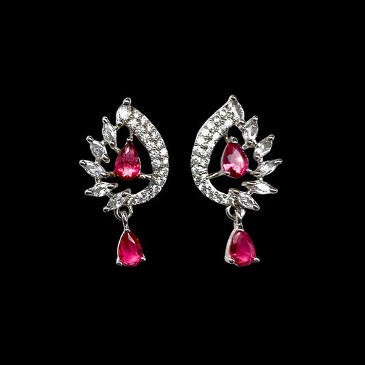 Exquisite Rose Pink AD Earrings with Floral & Marquise Design – Dazzling Party & Festive Wear