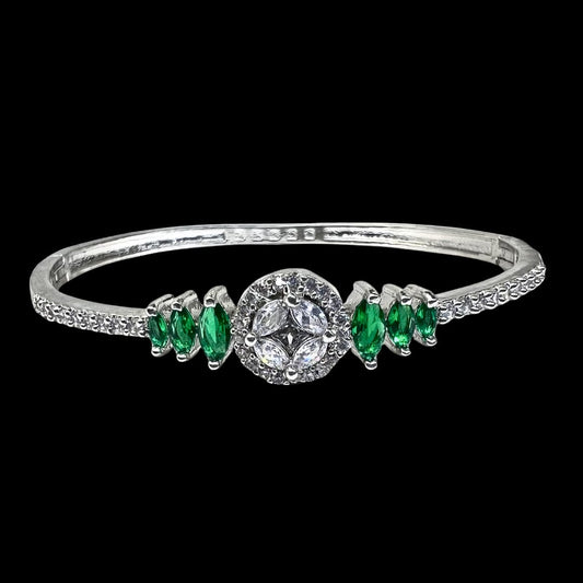 Elegant Green American Diamond & Crystal Bracelet with Marquise Stones
