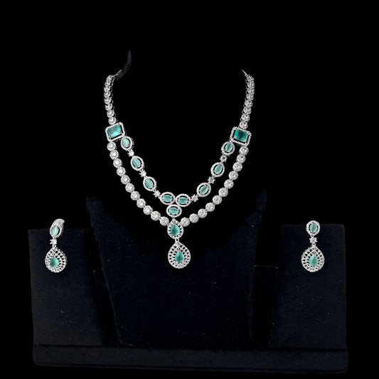 Elegant Mint Green American Diamond Necklace and earring set