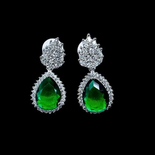 Emerald Green Teardrop AD Earrings – Glamorous Sparkle with Royal Charm
