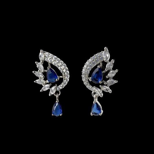 Elegant Dark Blue Teardrop AD Earrings with Marquise AD Cluster – Dazzling Party & Festive Wear