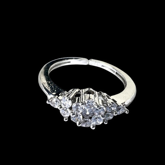 Elegant American Diamond Cluster Ring for Women – Stylish Silver Finish Party & Daily Wear Jewellery