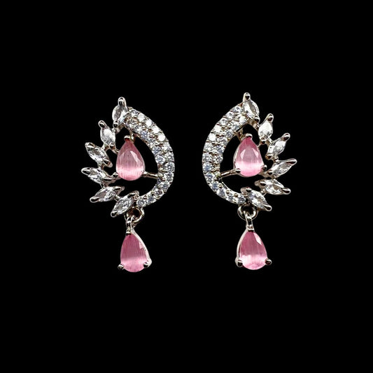 American Diamond Earrings with Blush Pink Stones