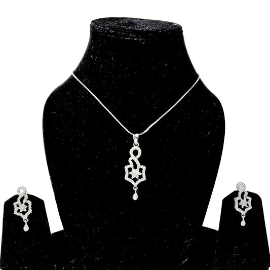 Dazzling AD American Diamond Pendant and Earring Set | Hexagon Star Design