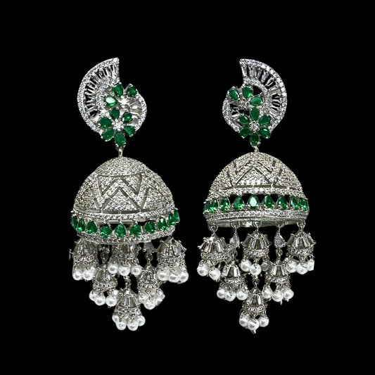 Stunning Green AD Jhumkas: A Fusion of Tradition and Glamour
