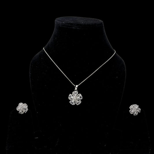 Dazzling Starburst American Diamond Pendant & Earring Set - A Shimmering Statement Piece